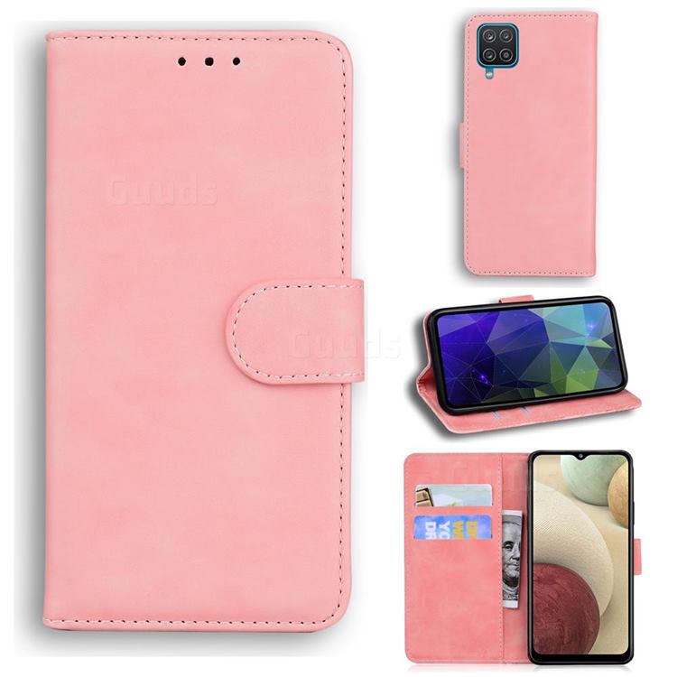 Retro Classic Skin Feel Leather Wallet Phone Case for Samsung Galaxy A12 - Pink