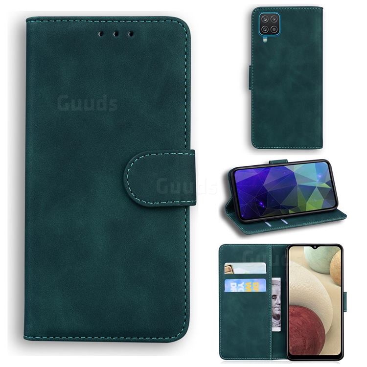 Retro Classic Skin Feel Leather Wallet Phone Case for Samsung Galaxy A12 - Green