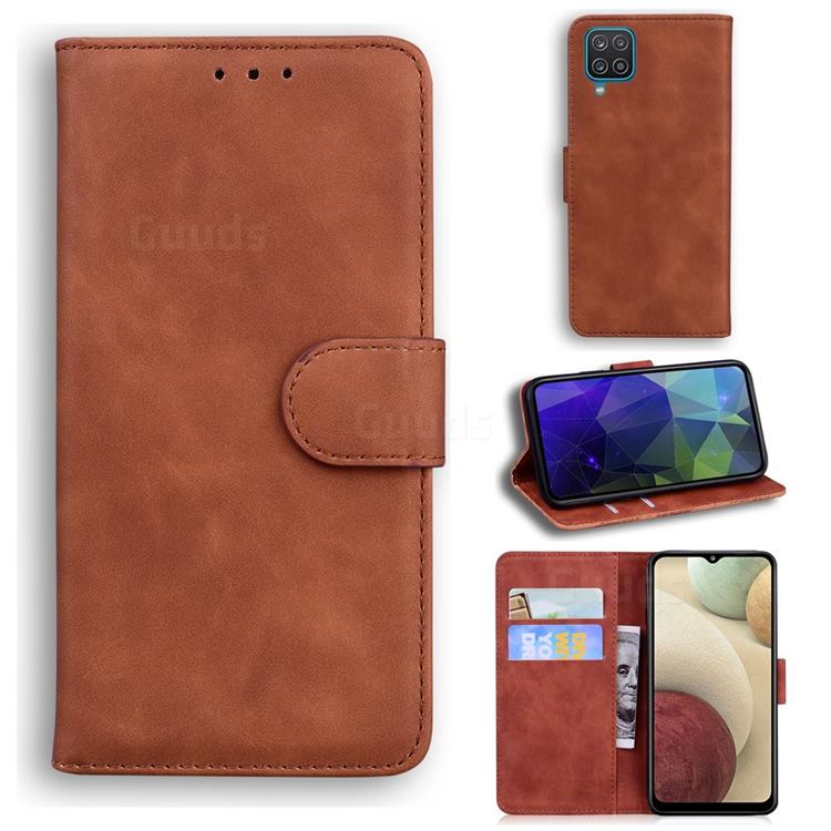 Retro Classic Skin Feel Leather Wallet Phone Case for Samsung Galaxy A12 - Brown