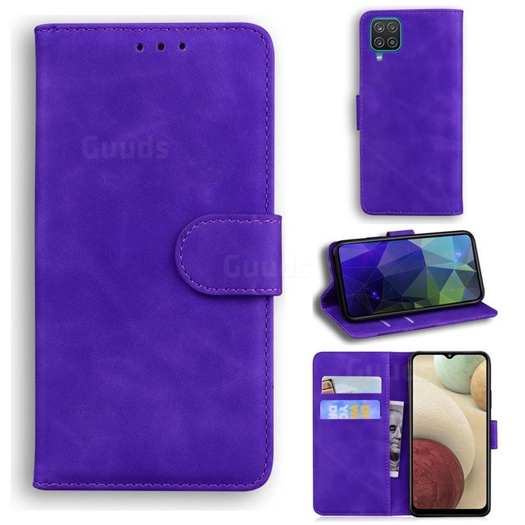Retro Classic Skin Feel Leather Wallet Phone Case for Samsung Galaxy A12 - Purple