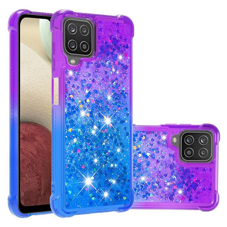 Rainbow Gradient Liquid Glitter Quicksand Sequins Phone Case for Samsung Galaxy A12 - Purple Blue