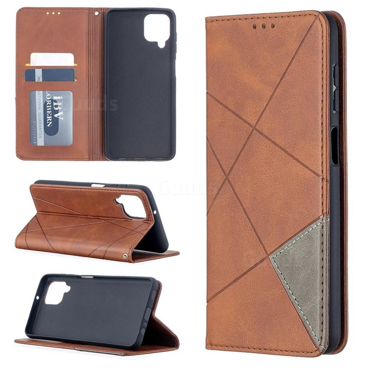 Prismatic Slim Magnetic Sucking Stitching Wallet Flip Cover for Samsung Galaxy A12 - Brown