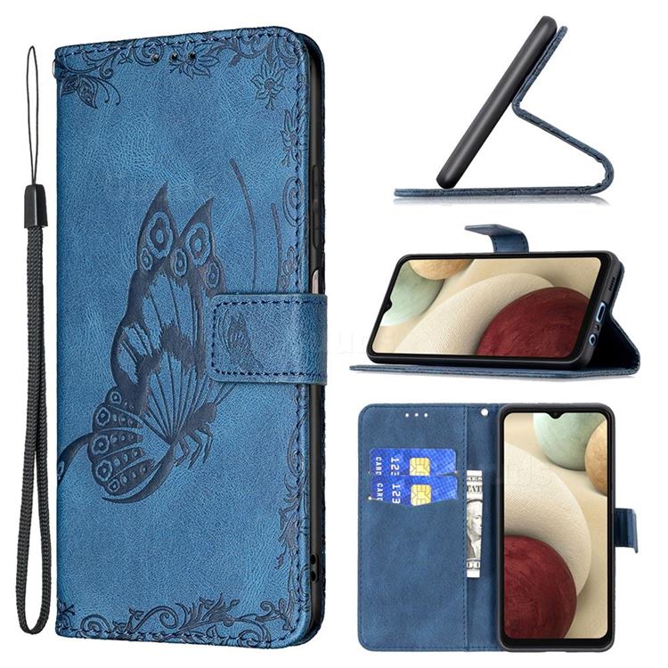 Binfen Color Imprint Vivid Butterfly Leather Wallet Case for Samsung Galaxy A12 - Blue