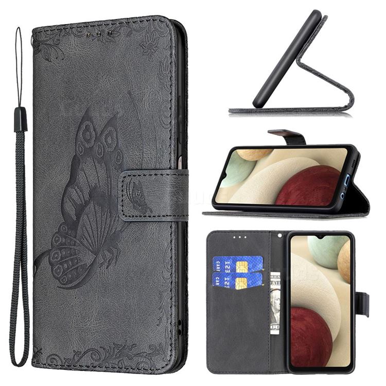 Binfen Color Imprint Vivid Butterfly Leather Wallet Case for Samsung Galaxy A12 - Black