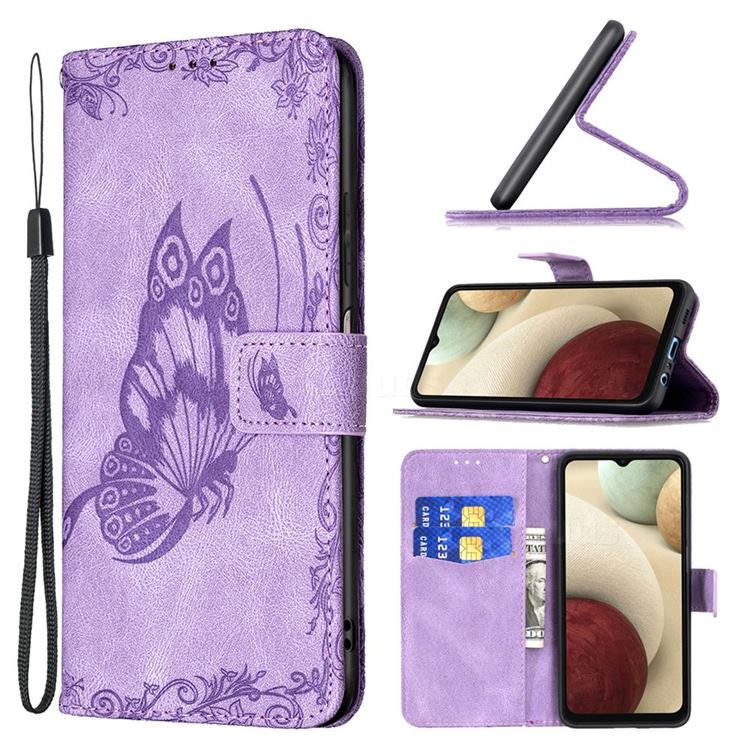 Binfen Color Imprint Vivid Butterfly Leather Wallet Case for Samsung Galaxy A12 - Purple