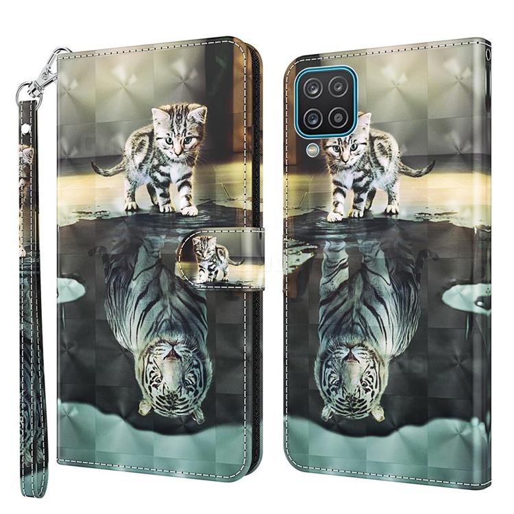 Tiger and Cat 3D Painted Leather Wallet Case for Samsung Galaxy A12