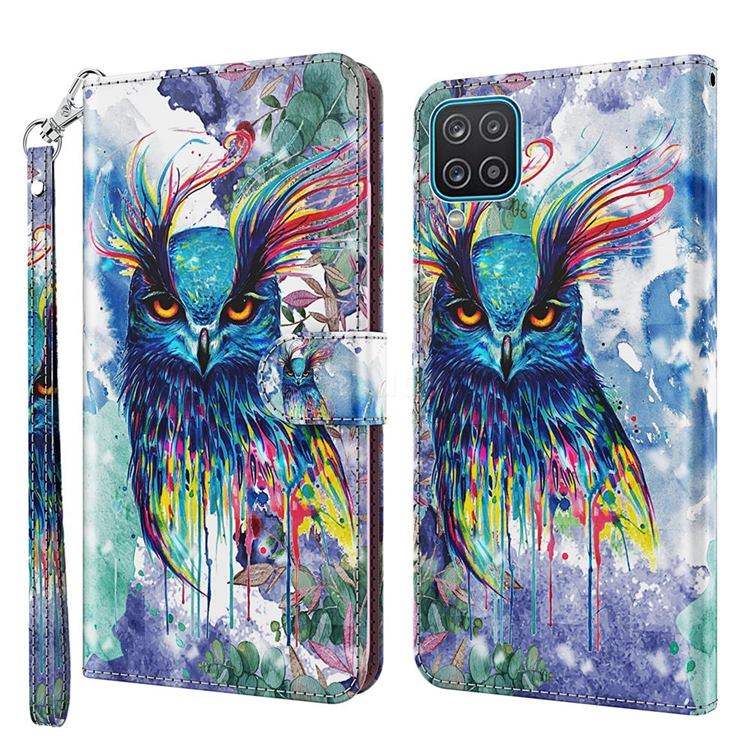 Watercolor Owl 3D Painted Leather Wallet Case for Samsung Galaxy A12