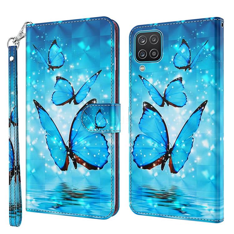 Blue Sea Butterflies 3D Painted Leather Wallet Case for Samsung Galaxy A12