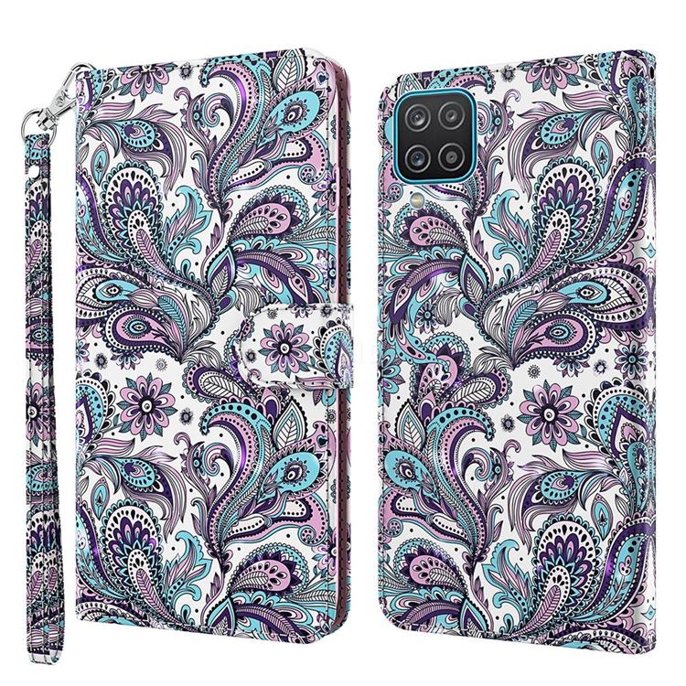 Swirl Flower 3D Painted Leather Wallet Case for Samsung Galaxy A12