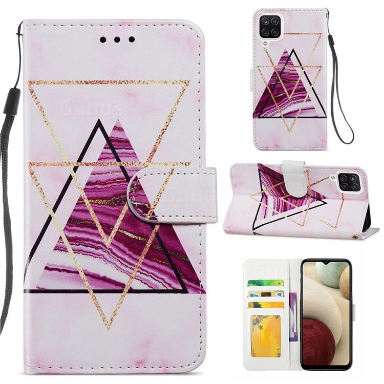Three-color Marble Smooth Leather Phone Wallet Case for Samsung Galaxy A12