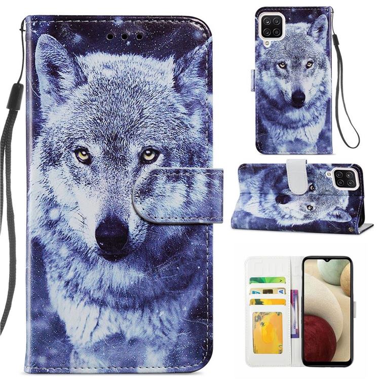 White Wolf Smooth Leather Phone Wallet Case for Samsung Galaxy A12