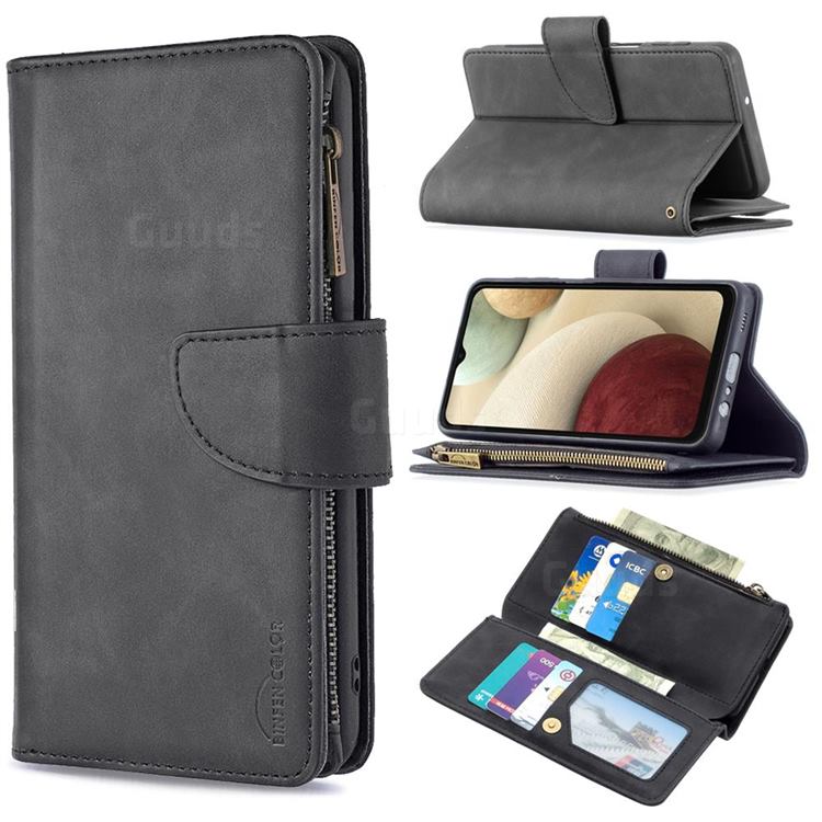 Binfen Color BF02 Sensory Buckle Zipper Multifunction Leather Phone Wallet for Samsung Galaxy A12 - Black