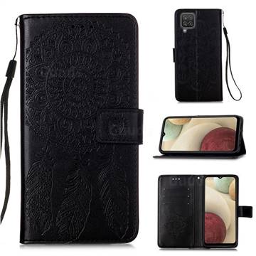 Embossing Dream Catcher Mandala Flower Leather Wallet Case for Samsung Galaxy A12 - Black