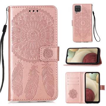 Embossing Dream Catcher Mandala Flower Leather Wallet Case for Samsung Galaxy A12 - Rose Gold