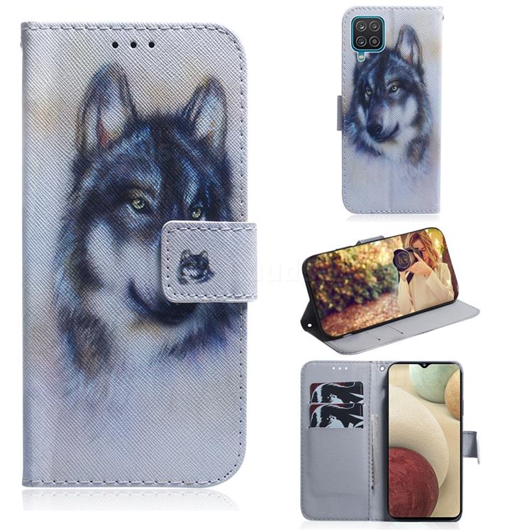 Snow Wolf PU Leather Wallet Case for Samsung Galaxy A12