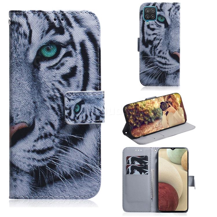 White Tiger PU Leather Wallet Case for Samsung Galaxy A12