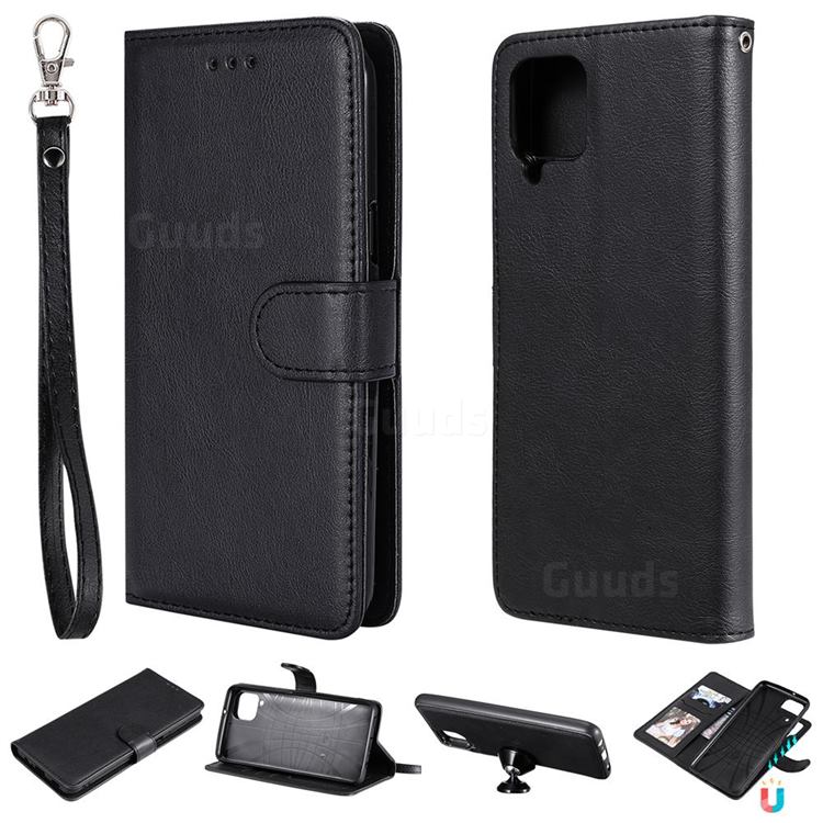 Retro Greek Detachable Magnetic PU Leather Wallet Phone Case for Samsung Galaxy A12 - Black