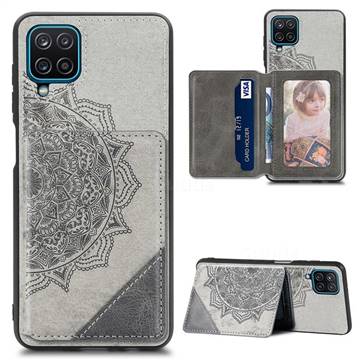 Mandala Flower Cloth Multifunction Stand Card Leather Phone Case for Samsung Galaxy A12 - Gray