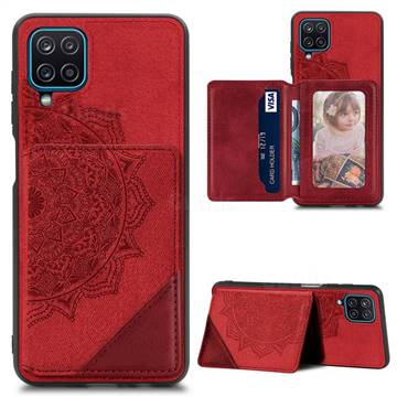 Mandala Flower Cloth Multifunction Stand Card Leather Phone Case for Samsung Galaxy A12 - Red