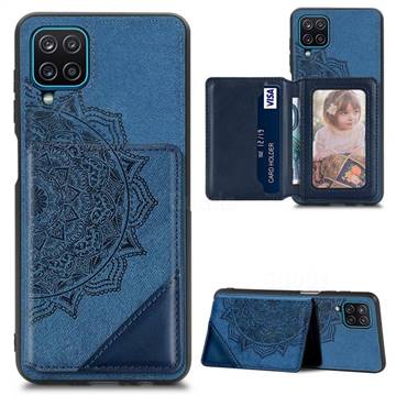 Mandala Flower Cloth Multifunction Stand Card Leather Phone Case for Samsung Galaxy A12 - Blue