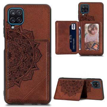 Mandala Flower Cloth Multifunction Stand Card Leather Phone Case for Samsung Galaxy A12 - Brown