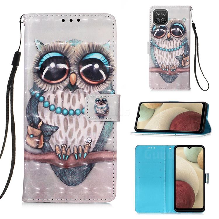 Sweet Gray Owl 3D Painted Leather Wallet Case for Samsung Galaxy A12