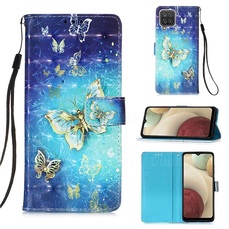 Gold Butterfly 3D Painted Leather Wallet Case for Samsung Galaxy A12