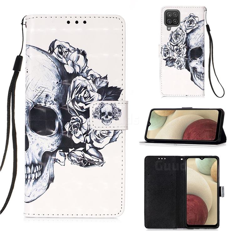 Skull Flower 3D Painted Leather Wallet Case for Samsung Galaxy A12