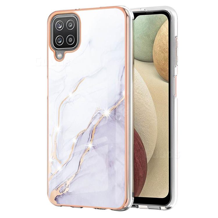 White Dreaming Electroplated Gold Frame 2.0 Thickness Plating Marble IMD Soft Back Cover for Samsung Galaxy A12
