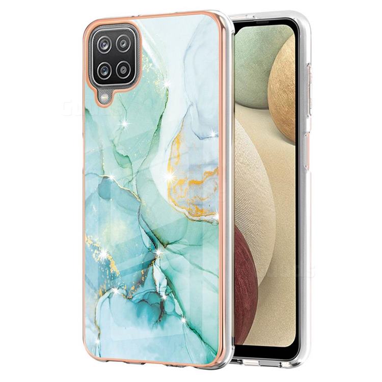 Green Silk Electroplated Gold Frame 2.0 Thickness Plating Marble IMD Soft Back Cover for Samsung Galaxy A12