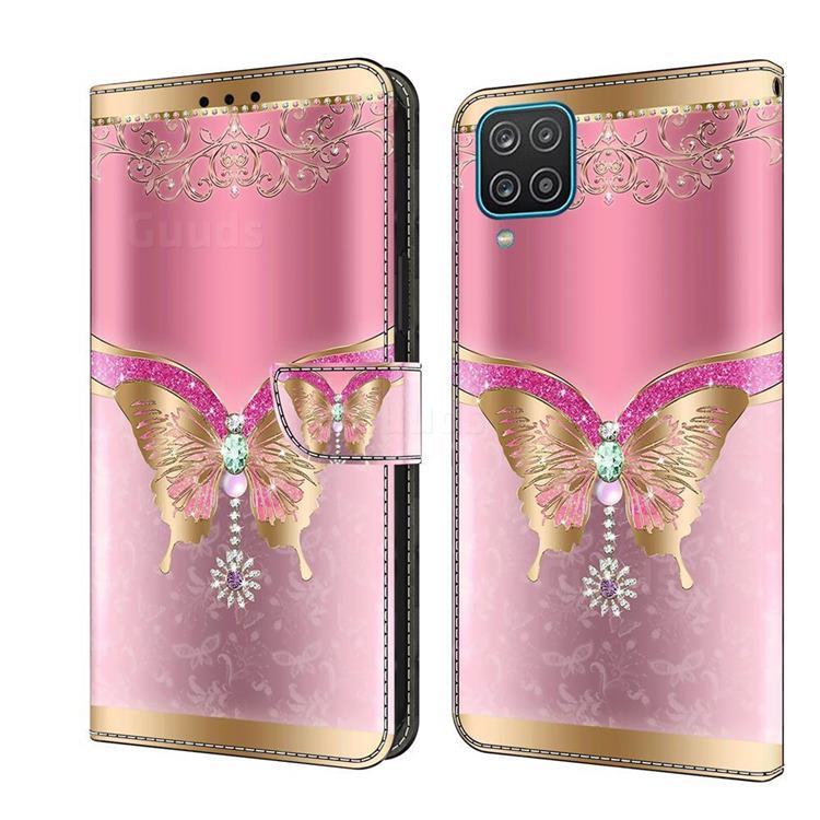 Pink Diamond Butterfly Crystal PU Leather Protective Wallet Case Cover for Samsung Galaxy A12