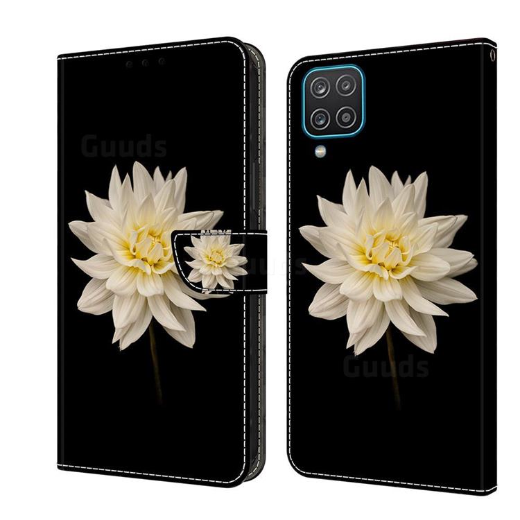 White Flower Crystal PU Leather Protective Wallet Case Cover for Samsung Galaxy A12