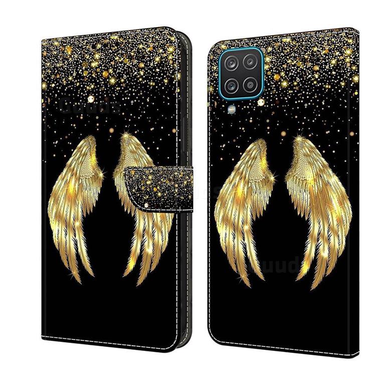 Golden Angel Wings Crystal PU Leather Protective Wallet Case Cover for Samsung Galaxy A12