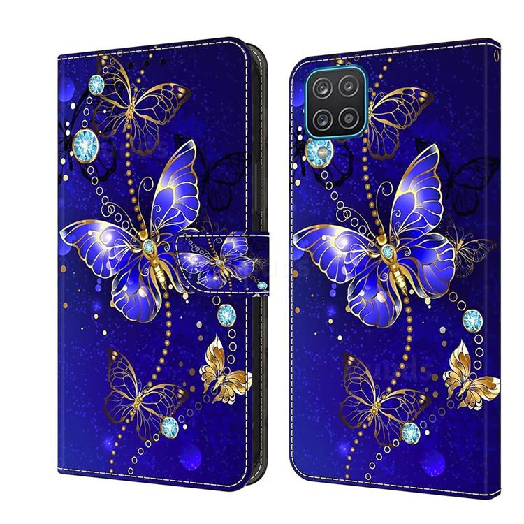 Blue Diamond Butterfly Crystal PU Leather Protective Wallet Case Cover for Samsung Galaxy A12