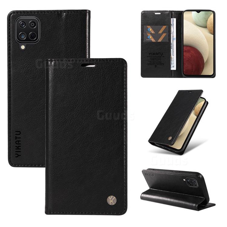 YIKATU Litchi Card Magnetic Automatic Suction Leather Flip Cover for Samsung Galaxy A12 - Black