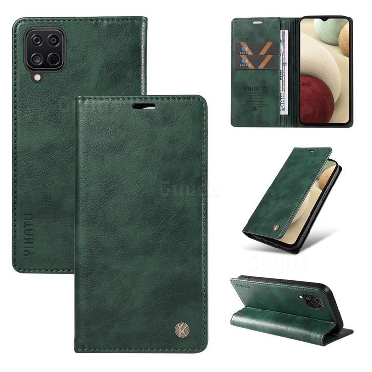 YIKATU Litchi Card Magnetic Automatic Suction Leather Flip Cover for Samsung Galaxy A12 - Green
