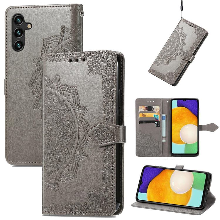 Embossing Imprint Mandala Flower Leather Wallet Case for Samsung Galaxy A13 5G - Gray
