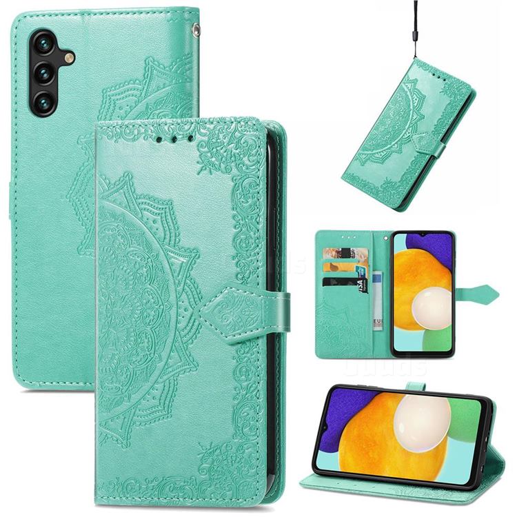 Embossing Imprint Mandala Flower Leather Wallet Case for Samsung Galaxy A13 5G - Green