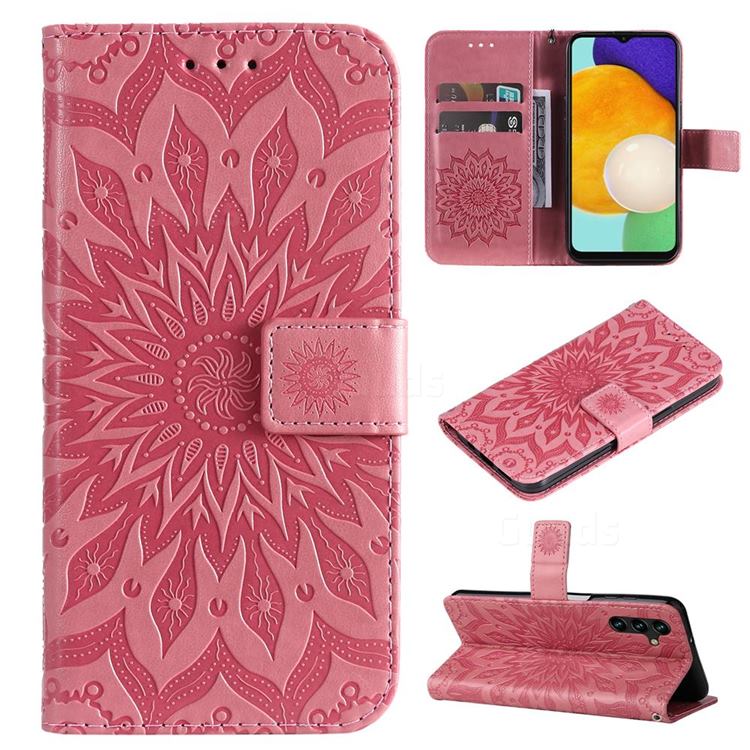 Embossing Sunflower Leather Wallet Case for Samsung Galaxy A13 5G - Pink