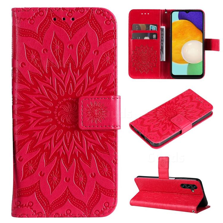 Embossing Sunflower Leather Wallet Case for Samsung Galaxy A13 5G - Red