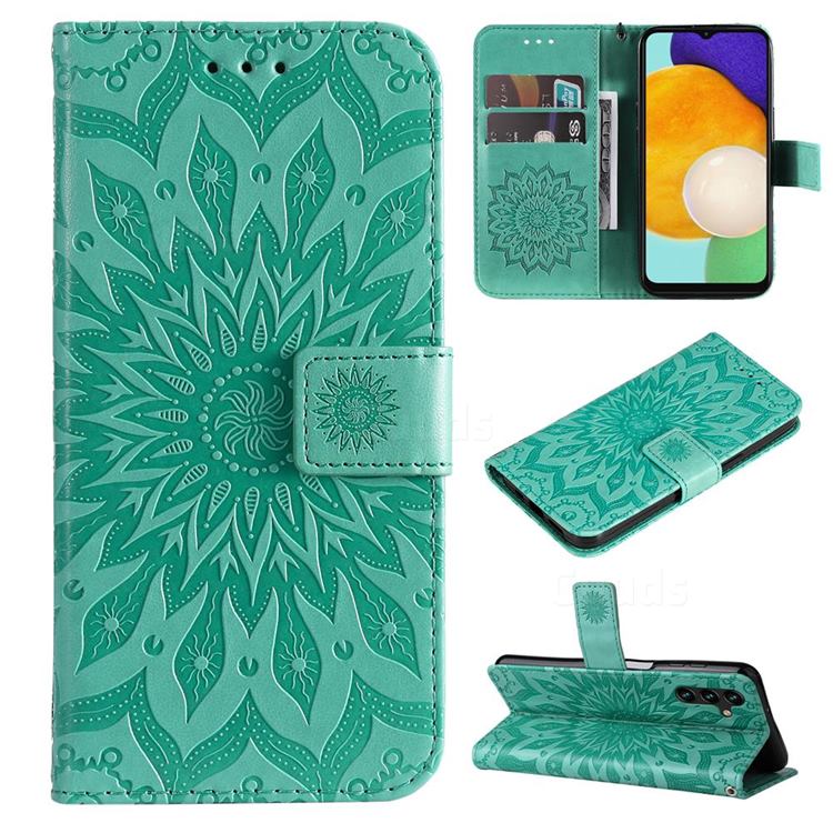Embossing Sunflower Leather Wallet Case for Samsung Galaxy A13 5G - Green