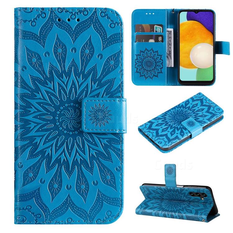 Embossing Sunflower Leather Wallet Case for Samsung Galaxy A13 5G - Blue