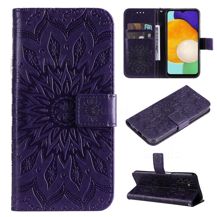 Embossing Sunflower Leather Wallet Case for Samsung Galaxy A13 5G - Purple