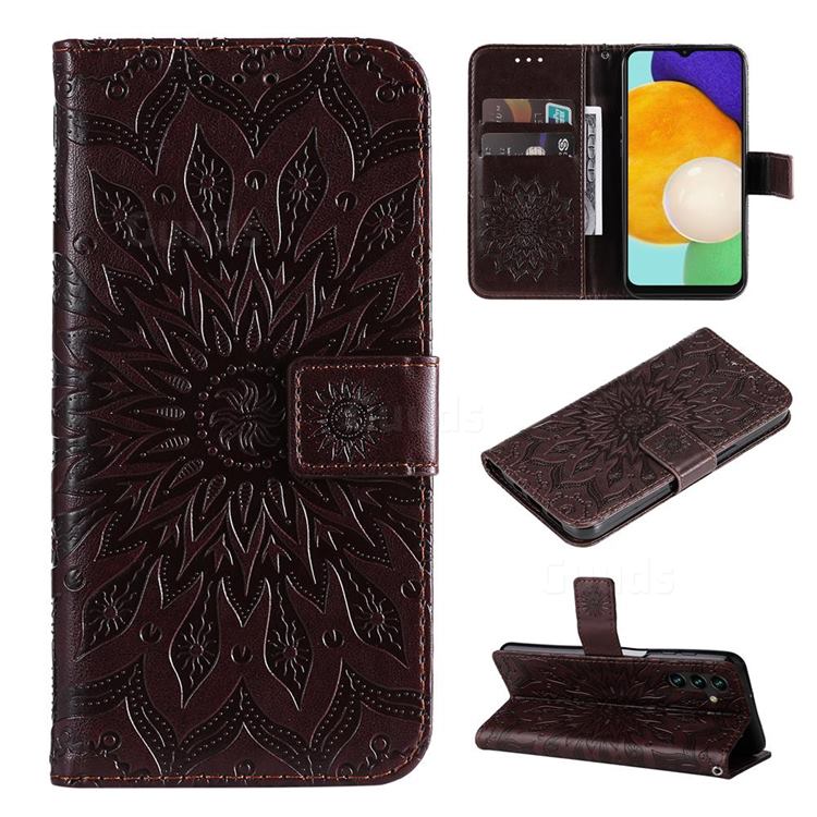 Embossing Sunflower Leather Wallet Case for Samsung Galaxy A13 5G - Brown