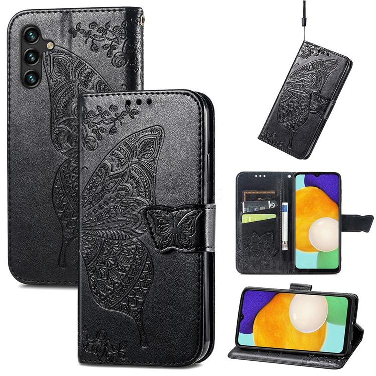 Embossing Mandala Flower Butterfly Leather Wallet Case for Samsung Galaxy A13 5G - Black