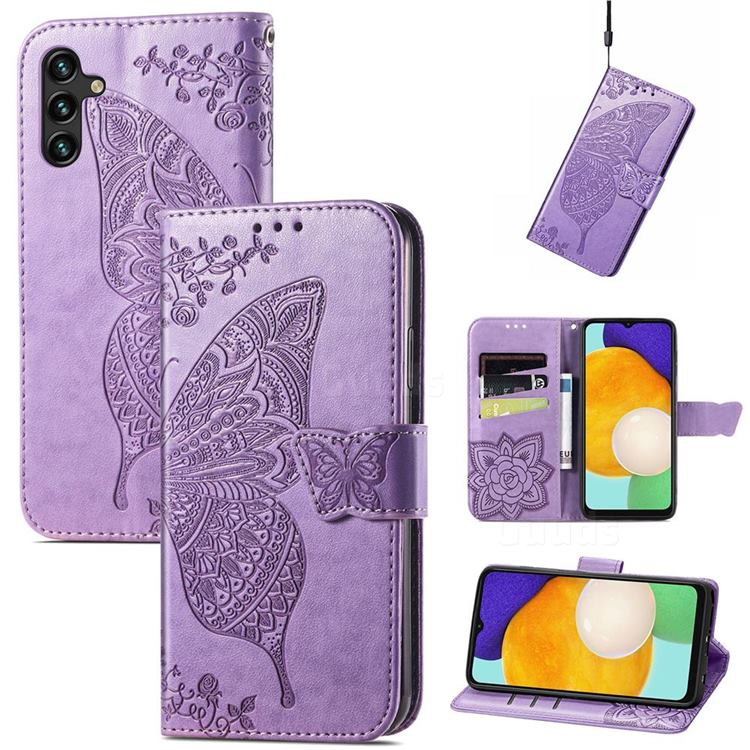 Embossing Mandala Flower Butterfly Leather Wallet Case for Samsung Galaxy A13 5G - Light Purple