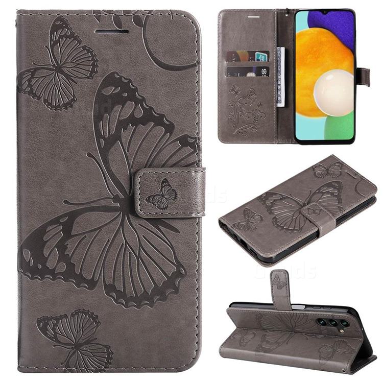 Embossing 3D Butterfly Leather Wallet Case for Samsung Galaxy A13 5G - Gray