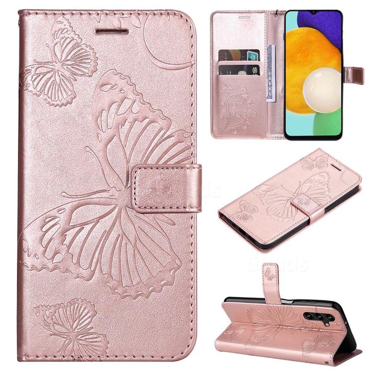 Embossing 3D Butterfly Leather Wallet Case for Samsung Galaxy A13 5G - Rose Gold
