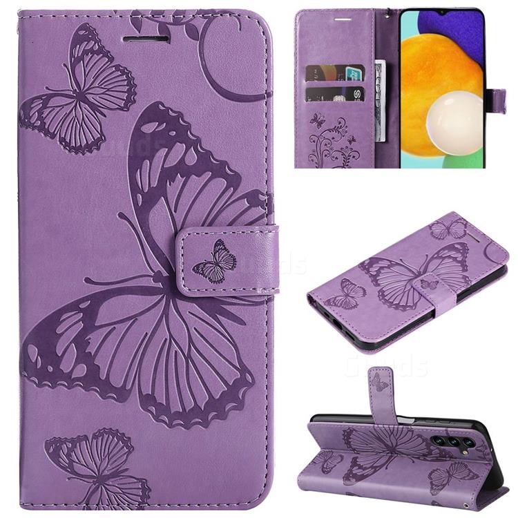 Embossing 3D Butterfly Leather Wallet Case for Samsung Galaxy A13 5G - Purple
