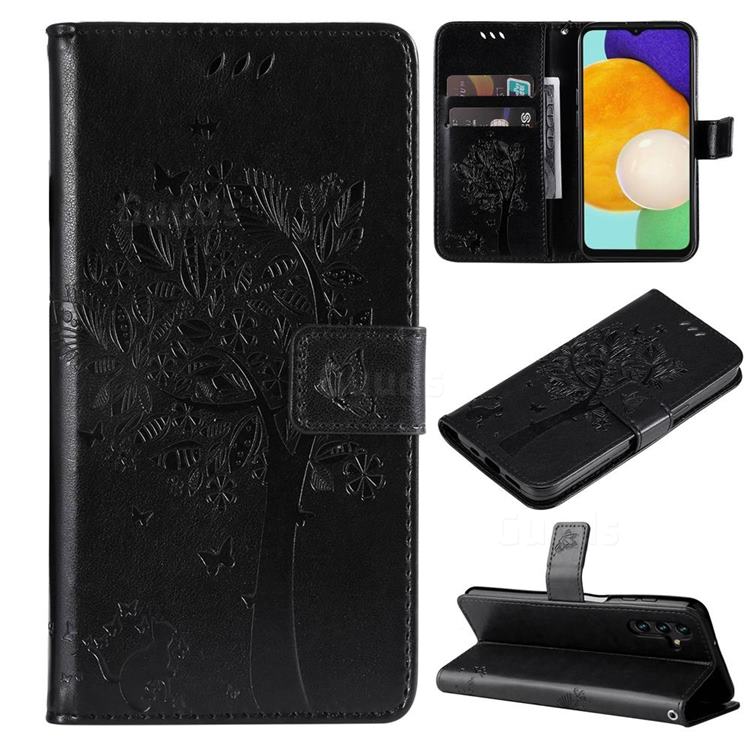 Embossing Butterfly Tree Leather Wallet Case for Samsung Galaxy A13 5G - Black